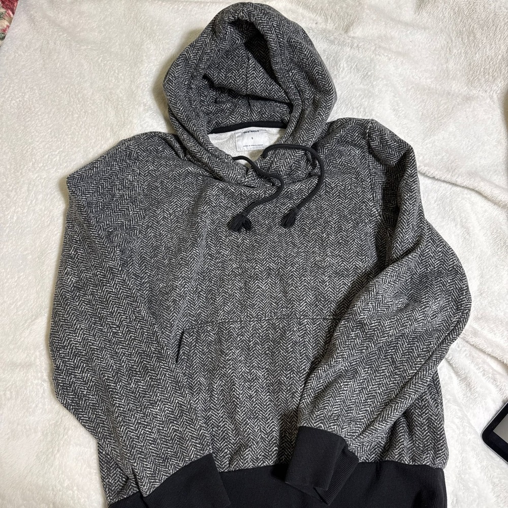 Old Navy Men's Gray‎ Herringbone Sweater-Knit Pullover Hoodie